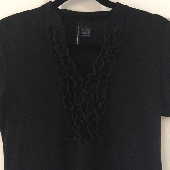 Black Short Sleeve Ruffle Tuxedo Blouse Size S - Picture 4 of 5